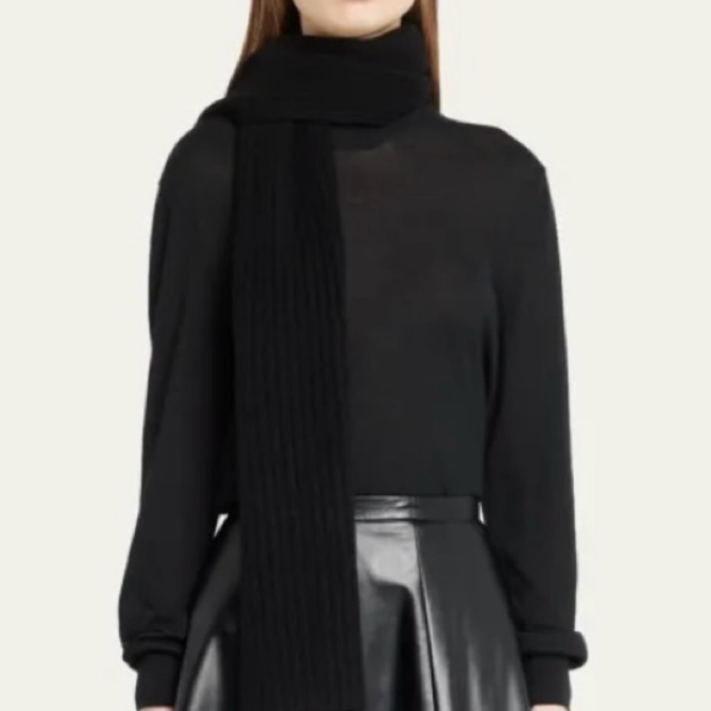 Portolano Ribbed Black Cashmere Scarf